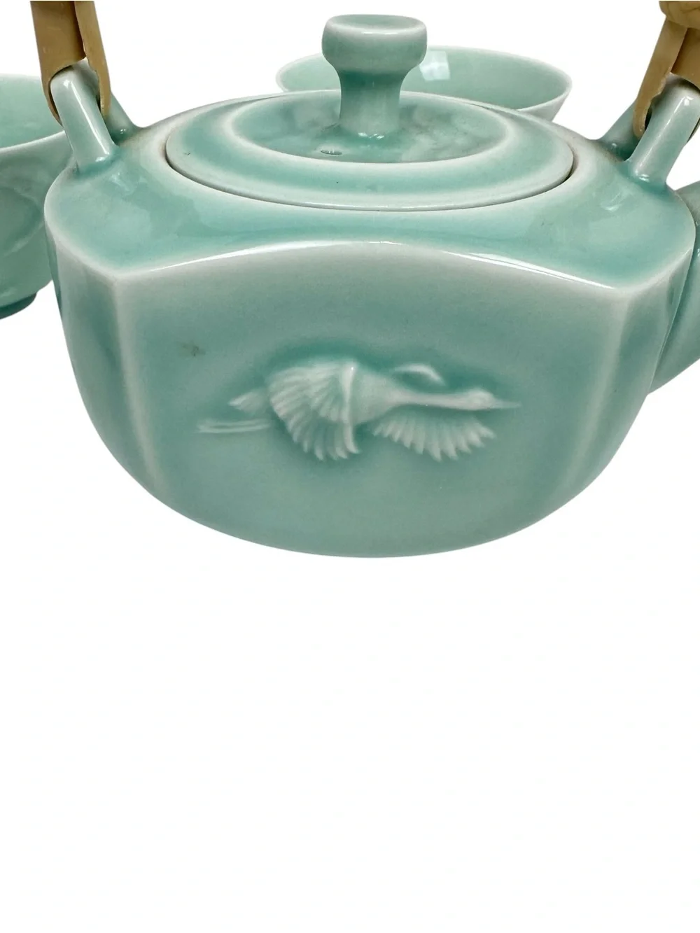 Vintage Celadon Green Korean Style Ceramic Teapot Set with Cups